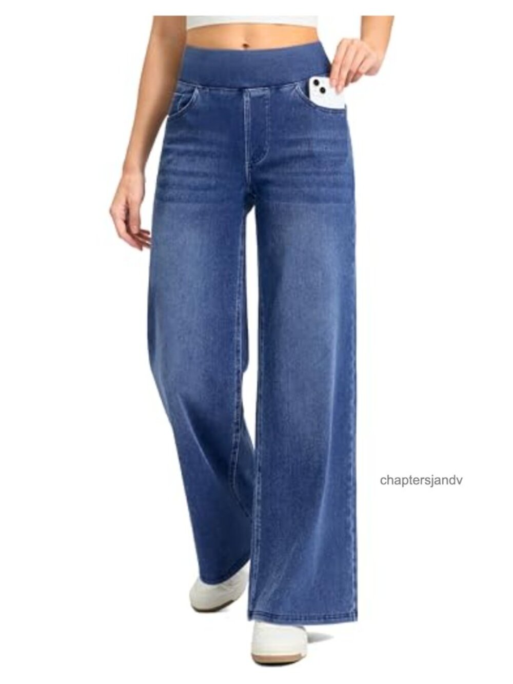 Wide Leg Jeans High Waisted Pull On Stretchy Denim Pants